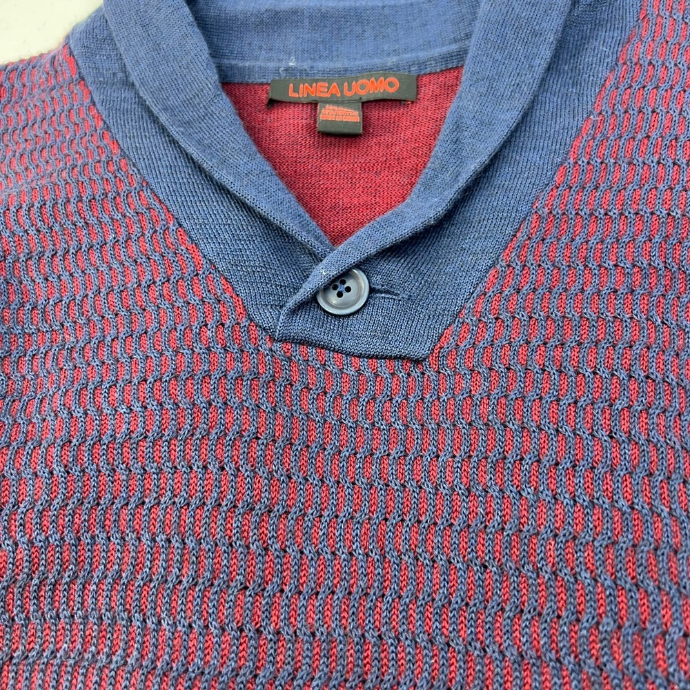 NWOT‎ LINEA UOMO Blue & Red Preppy Wool Blend Sweater Size Large